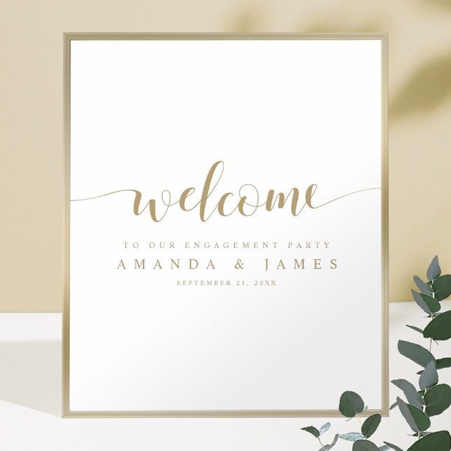 Simple Modern Gold White Engagement Party Welcome Poster (Creator Uploaded)