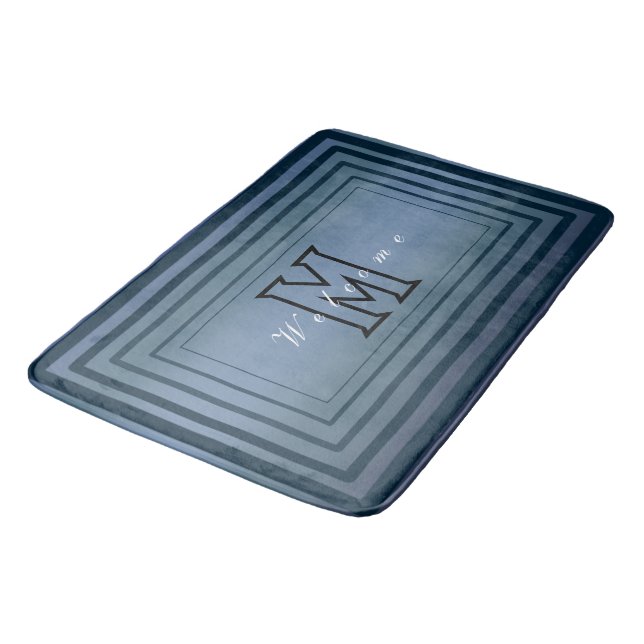 Simple Modern gradient Welcome Script Monogram nam Bath Mat (Angled)