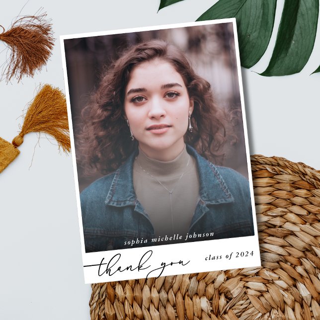Simple Modern Graduate Script Photo Thank You  (Creator Uploaded)