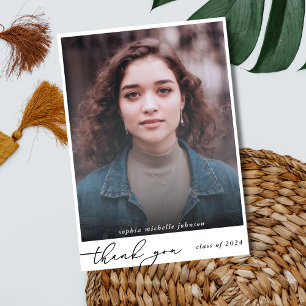 Simple Modern Graduate Script Photo Thank You Card