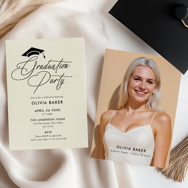 Simple Modern Graduation Party Handwritten Script Invitation (Creator Uploaded)