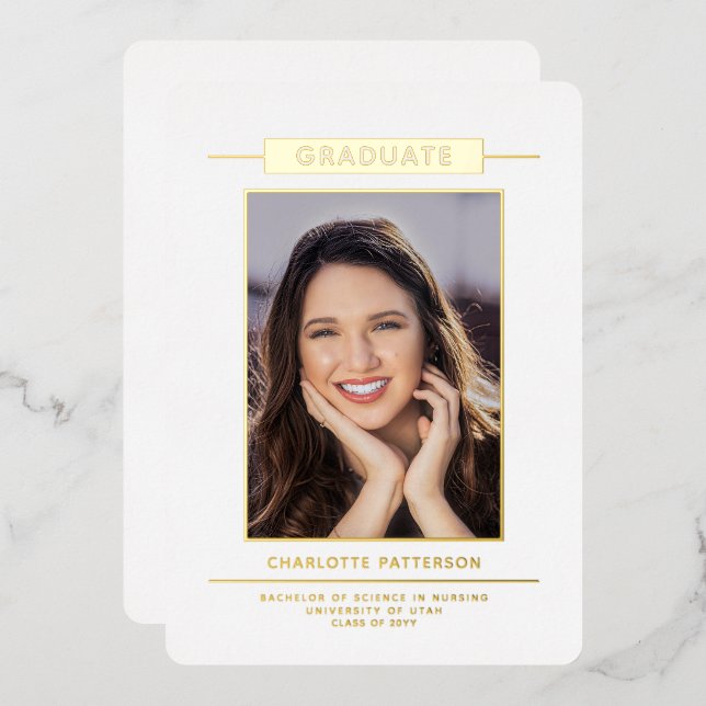 Simple Modern Graduation Photo Gold Script (Front/Back)