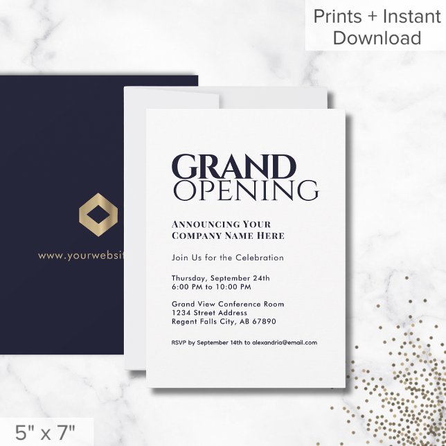 Simple Modern Grand Opening Invitation Navy Blue (Creator Uploaded)
