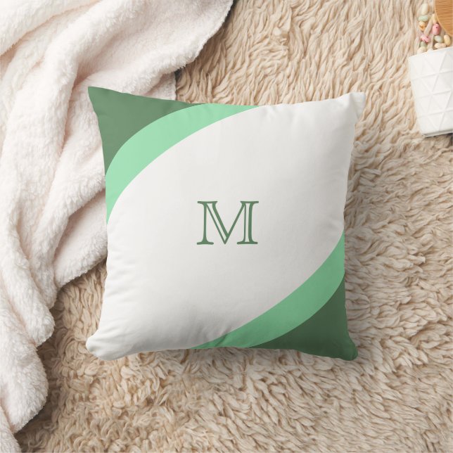 Simple Modern Green and White Striped Monogram Cushion (Blanket)
