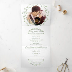 Simple Modern Green Ash Wedding Tri-Fold Invitati Invitation