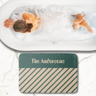 Simple Modern Green Beige Cross Stripes Bath Mat