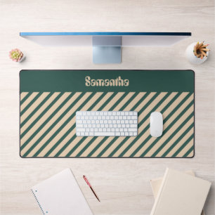 Simple Modern Green Beige Cross Stripes Desk Mat