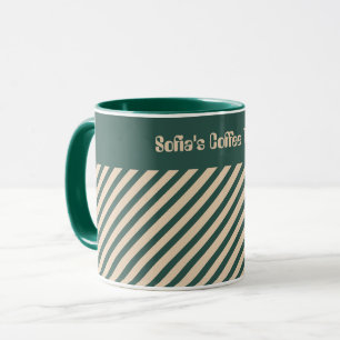 Simple Modern Green Beige Cross Stripes Mug