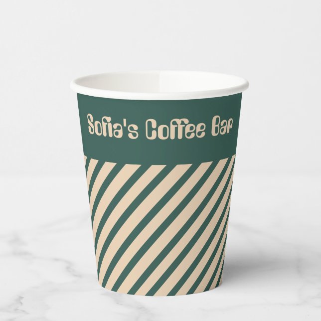 Simple Modern Green Beige Cross Stripes Paper Cups (Left)