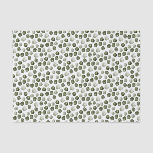 Simple Modern Green Dots Watercolor Christmas Tissue Paper (Front)