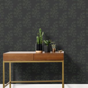 Simple Modern Green Floral Pattern On Dark Grey Wallpaper