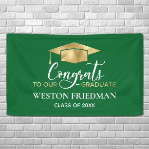 Simple Modern Green Gold Graduation Banner