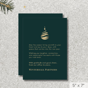 Simple Modern Green Gold Ornament Holiday Card