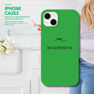 Simple Modern Green iPhone Case with Black Bow