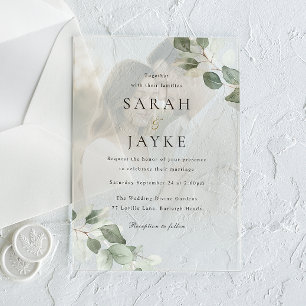 Simple Modern Green Leaf Portrait Wedding Acrylic Invitations