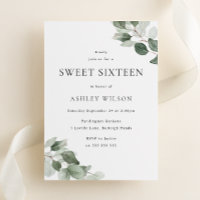 Simple Modern Green Leaf Sweet 16 Birthday