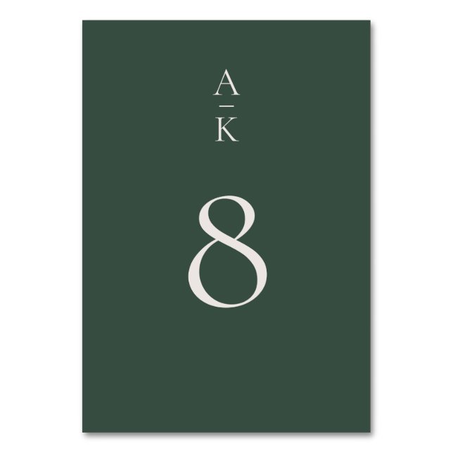 Simple Modern Green Monogram Mix Match Wedding Table Number (Front)