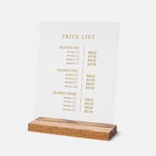 Simple Modern Green Professional Menu Price List Acrylic Sign