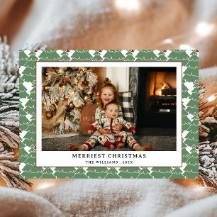 Simple Modern Green Red Pattern Photo Christmas Holiday Card