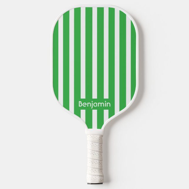 Simple Modern Green Stripe Custom Text  Pickleball Paddle (Front)