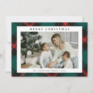 Simple Modern Green Tartan Plaid   Photo Christmas Holiday Card