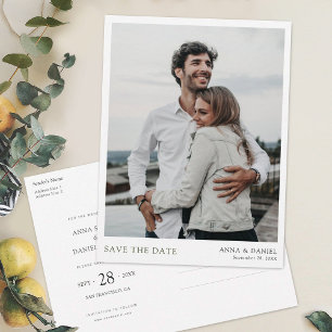 Simple Modern Green Typography Photo Save the Date Announcement Postcard