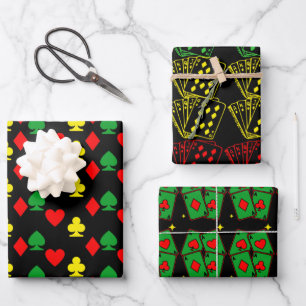 Simple Modern Green Yellow Red Playing Cards Wrapping Paper Sheet