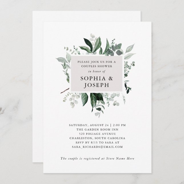 Simple Modern Greenery | Couples Shower Invitation (Front/Back)