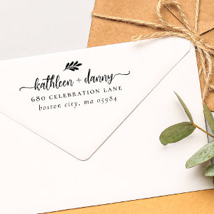 Simple Modern Greenery Couple's Wedding Address Rubber Stamp