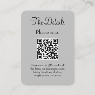 Simple Modern Grey Wedding Details with QR Code Enclosure Card