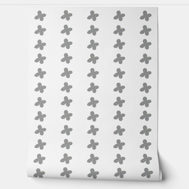 Simple Modern Grey White Flower Pattern Floral Wallpaper (Unrolling)