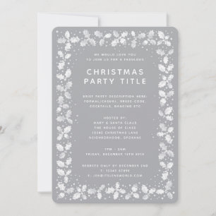 Simple Modern Grey + White Holly Christmas Party Invitation