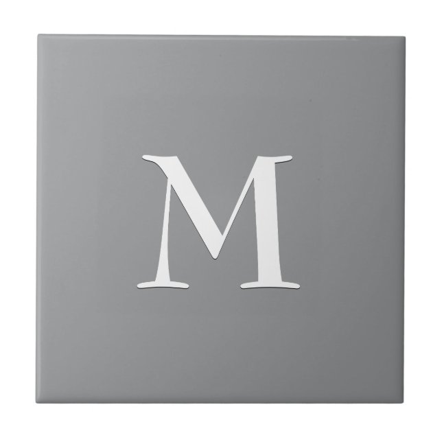 Simple Modern Grey White Monogram Tile (Front)