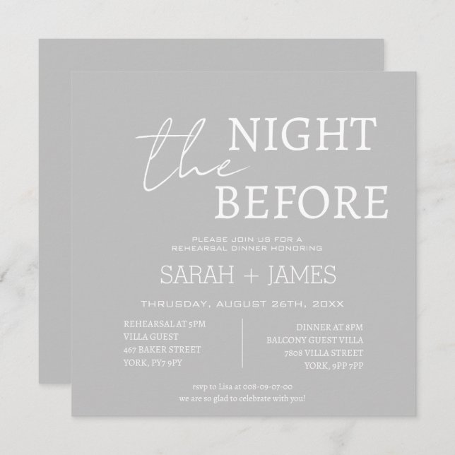 Simple Modern Grey White Rehearsal Dinner Wedding Invitation (Front/Back)