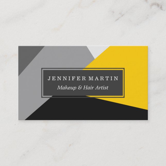 Simple Modern Grey Yellow and Black Geo Business Card (Front)
