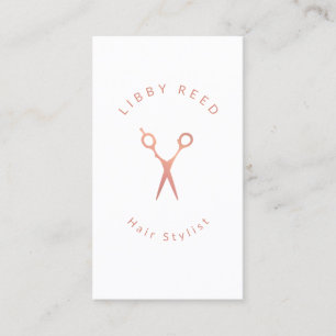 Simple Modern Hairdresser Rose Gold Scissors White Business Card