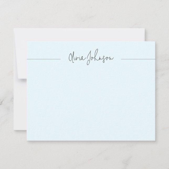 Simple Modern Hand Lettered Blue Flat Note Card (Front)