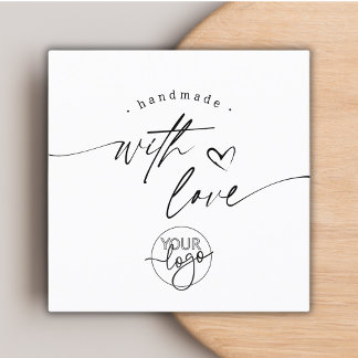Simple Modern Handmade with Love Script Logo Square Business Card