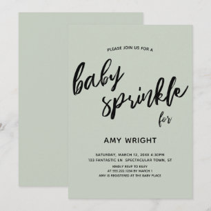Simple Modern Handwriting Baby Sprinkle Sage Green Invitation