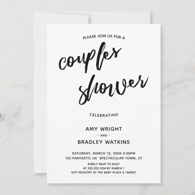 Simple, Modern Handwriting Couples Baby Shower Invitation (Front)