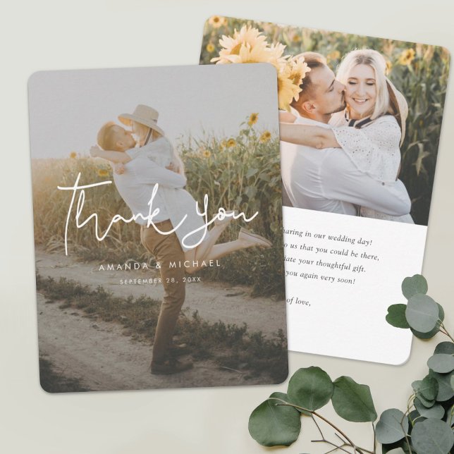 Simple Modern Handwriting Photo Wedding  Thank You Card (Creator Uploaded)