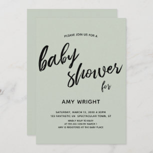 Simple, Modern Handwriting Sage Green Baby Shower Invitation