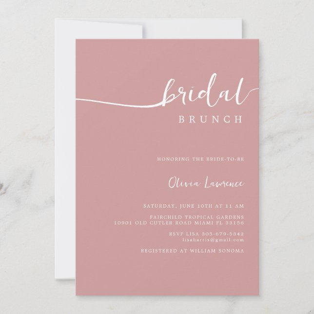 Simple Modern Handwritten Script Bridal Brunch  Invitation (Front)