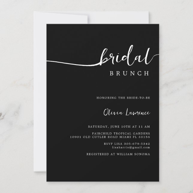 Simple Modern Handwritten Script Bridal Brunch  Invitation (Front)
