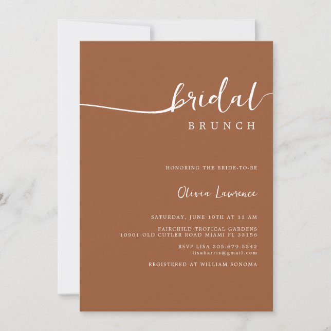 Simple Modern Handwritten Script Bridal Brunch  Invitation (Front)