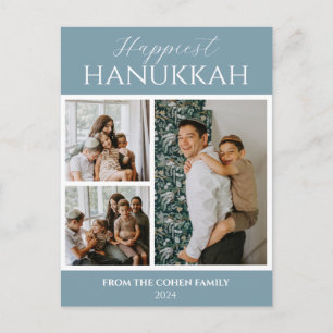 Simple Modern Happiest Hanukkah Elegant 3 Photo Holiday Postcard
