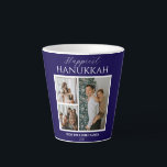 Simple Modern Happiest Hanukkah Elegant 3 Photo Latte Mug<br><div class="desc">Simple Modern Happiest Hanukkah Elegant 3 Photo</div>
