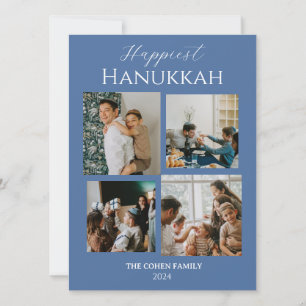 Simple Modern Happiest Hanukkah Elegant 4 Photo Holiday Card