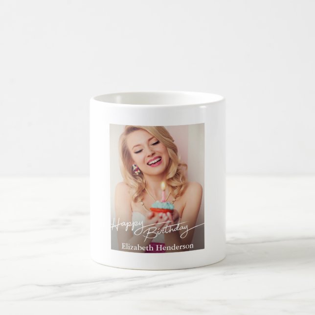 Simple Modern Happy Birthday Photo Coffee Mug (Center)