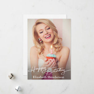 Simple Modern Happy Birthday Photo Holiday Card